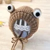 Bebek kış şapka sevimli kurbağa şekilli örgü sıcak bere çocuklar peluş astarlı rüzgar geçirmez kulak koruma kapağı bebek kaput