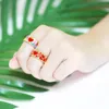 Cluster Rings FLOLA Copper Enamel Red Heart For Women Gold Plated Open Colorful Statement Fashion Jewelry Rign30