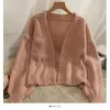 Damen-Strick-T-Shirts, koreanische Damen-Vielseitigkeit, solide, lockere Strickjacke, Frühlingsherbst, modische Damen-Langarm-Strickpullover, lässiger Pullover, Vintage-Oberteil