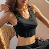 Женские танки Camis Summer Solid Coloor Corset Top Y2K Sexy Stretch Slim Fit U-образный жилет с нижним жилетом Женщины короткая внутренняя труба с узкой укороченной TA