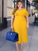 Abiti taglie forti Pieghettato Midi Donna Manica corta Ruffles Elegante giallo Vestibilità e svasatura Abiti moda estiva Uscire Party 2022