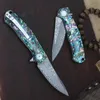 Kampanj R4020 Pocket Folding Knife VG10 Damascus Steel 76 Lager BLAD BLÅ ABALONE SKALTHANDLING BALL LAWER FLIPPER FAST OPEN KNIVER