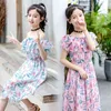 Ny 2022 Summer Bohemian sundress för flickor Floral Print Girls Chiffon Dresses Kids Party Dresses Teenage Girls Clothes E62 G220510