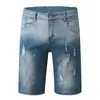 Męska letnia moda środkowa talia mikro elastyczna dziura zużyta otwór zamek błyskawiczny Open Five Point Denim Shorts Przystojny męski dżins krótki 220627