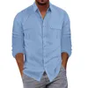 Camicie casual da uomo Moda uomo Bottone Risvolto Cotone Solido Allenamento Manica lunga Confezione Scrub Uomo Set Camicia con luci di NataleUomo