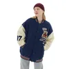 2022 Höst Winter Mäns Jacka Plus Velvet Baseball Uniform Casual Bear Brev Japanska College Män och Kvinnor Par