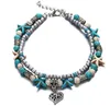 Blue Starfish Turtle Anklet Multilayer Charm Beads Sea Handgjorda Boho Anklet Foot Smycken för kvinnor Tjej