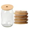 Tampas de tampa de bambu 70mm 88mm de madeira reutilizável jarra de jarra de madeira com orifício de palha e selo de silicone DHL entrega fy5015