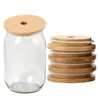 Bamboo Cap Lids 70mm 88mm Reusable Wooden Mason Jar Drinkware Lids with Straw Hole and Silicone Seal DHL Delivery FY5015