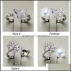 Impostazioni dell'anello di perle fai-da-te Zircon Solid 925 Sier Rings 16 Stili per le donne Montaggio in bianco Gioielli regolabili Regalo Drop Delivery 2021 Y1Dlk