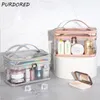 PURDORED 1 Stück 2-lagige transparente Make-up-Tasche für Damen, wasserdichte PVC-Kosmetiktasche, Reise-Make-up-Organizer, Beauty-Case, Kulturbeutel, 220506