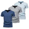 AIOPESON 3 PCs Camiseta casual Men Solid Color Vneck Top Tees Men Summer Moda de alta qualidade Marca algodão Mens camisetas 220704