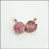 Подвесные ожерелья Gazelle Fashion Nature Stane Stone Pendants Drusy Round S. Bezel Irregar Mix Color Onyx Charms Geode для ожерелья Del Dhfoz