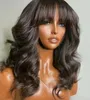 Glesseless Seamless Lace Body Wave Bang peruca 100% natural cabelo brasileiro 360 laço frontalw perucas 150% densidade completa real hd 16inch