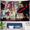 Japan City Night Scene Tapestry Cyberpunks Future Steam Carpet Wall Hanging Psychedelic Galaxy Hippie Art Home Decoration J220804