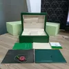 Rolexwatch Boxes Luxury Mens Watch Cases Original Inre Outer Womans Klockor Lådor Män Armbandsur Green Boxs Booklet Card 116610 Tillbehör Certifikat Tygväska