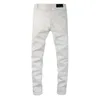 2024 Homme Blanc Jeans Denim Hommes Skinny Biker Slim Genou Ripped Rock En Détresse Moto Régulière Fit Street Plus Taille Tendance Guys Longue Droite Z