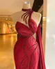 Vestidos de baile vermelho lantejoulas sexy miçangas cetim um ombro sem mangas brilho