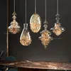 Lampy wiszące światło luksusowa szklana lampa 3-główna jadalnia żyrandol zabytkowy mosiądz herbatę mała kawiarnia żyrandolak