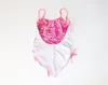 Mignon fille une pièce maillot de bain d'été à volants concepteur jarretelle vêtements de plage 3-10T filles dessin animé imprimé maillot de bain enfants maillots de bain confortables