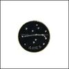 Accessoires de bande dessinée Produits Bébé Enfants Maternité Noir Badge Rond Constellation Symbole Signification Broches Épingles En Émail Drôle Fashionjewelry