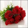 6 Heads European-Style Core-Spun Peony Artificial Flowers Wedding Living Room Table Decoration Flower Valentines Day Gift Diy Drop Delivery