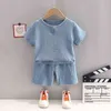 Vestiti del ragazzo della ragazza di estate del cotone imposta i vestiti morbidi del bambino per il ragazzo O-collo manica corta vestiti del neonato 2 pezzi / set vestiti da spiaggia G220509