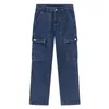 Jeans masculinos Retro Mid-Waist Workwear Men Pockets Loose Patchwork Denim Straight Long Pants 2022 Spring Troushers 9D1286Men's