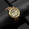 Mira la joyería clásica vintage dorado hombres es moda musical nota musical de cuarzo muñeca retro reloj de cuero casual erkek kol saati 2022