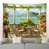 Tappeto da parete paesaggio europeo Retro strada fiori pianta pavoni oceano natura giardino soggiorno arredamento panno appeso J220804