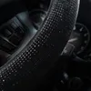 Couvre-volant 1pc noir 37-38cm strass universels diamant couverture de voiture Bling cristal automobile intérieur accessoires femmes direction