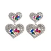 Mode Exagéré Goujons Goutte Boucle D'oreille Cristal Strass Double Coeur Dangle Sauvage Longue Pêche Amour Coeur Boucles D'oreilles pour les Femmes De Mariage Moderne