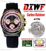 DIWF ETA A7750 Automatisk kronograf Unisex Mens Womens Watch Carbon Fiber Case Rainbow Diamond Bezel Pink Black OysterFlex Rubber Super Edition PURETIME C3 C3