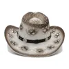 Basker kvinnor män västra cowboy hatt med läder punk band handgjorda väv strand solen sombrero cowgirl storlek 58 cm a0066berets