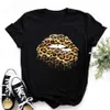 T-shirt imprimé léopard pour femmes, amour, cœur, été, manches courtes, noir, haut tendance
