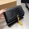 Tasarımcı Kadınlar Kate Tassels Crossbody Bag Luxurys Designers Bags Paris Marka SL Timsah Cowhide Deri Mini WOC Omuz Çantaları Lady Chain Straps Flep Çantası