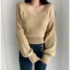 Sweaters femeninos Mujeres de mujeres Famil Slim Square Collar Manga larga Solidamente Simple suave y tierno Diseño Femenino Complías femeninas