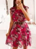 Vestido de estampa floral com moda de verão Ladies Ladies Casual Sleeseless Elastic Long Women V Neck Pished Party 220713