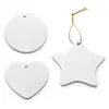 Sublimation Blanc Ornement Blanc Céramique 3 Pouces Rond Coeur Étoile Arbre Pendentif En Porcelaine Avec Corde D'or Pour Les Blancs D'étiquettes De Noël