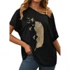 Women's Blouses & Shirts Women Summer Loose Short Sleeve One Shoulder Blouse Casual Shirt Feather Print Blusas Cortas Sexy Female Tops