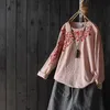 T-shirt da donna stile cinese fiore ricamo floreale cotone lino donna manica lunga allentata vintage top vestiti autunnali maglietta da donnaWome