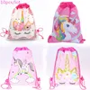 10pcs/lot Girls Favors Lovely Unicorn Mochila Non-woven Fabrics Birthday Party Baby Shower Decorate Flower Drawstring Gifts Bags 220427