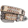 Factory custom famous brands plus size cowgirl rhintone belt wholale studded belt mens digner belt with skull conchos
