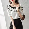 Chemisiers pour femmes chemises en mousseline de soie femmes chemisier volants chemise ample été à manches courtes haut décontracté mode femme 2022 Style coréen dentelle