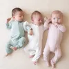 Bébé Bambou À Manches Longues Barboteuse Avec Fermetures À Glissière À Deux Sens pour Nouveau-Né Garçons Filles Footies Combinaison Solide Couleur Vêtements Pour Bébés 0-24M