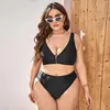 Kvinnors sexig mode baddräkt badkläder simning strandkläder två bit set svart färg plus storlek hög midja ingen behå underwire support sommar baddräkter bikinis
