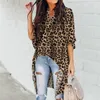 Outono chiffon blusa longa mulheres leopardo impresso camisa casual senhoras meia manga tops femme camisas mujer 220726