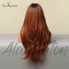 Moda Reddish Brown Wavy Hair Longo peruca respirável para mulheres 220527