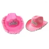 Berets wełna poczuła fedorę z błyszczącym ornamentem szerokie brzegi czapka paillette różowe czapki Cowgirl Styleberets