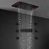 Matte Black LED Shower Set Massage Rainfall Waterfall Showerheads Bathroom 5functions Thermostatic Mixer Faucets With Side Spray